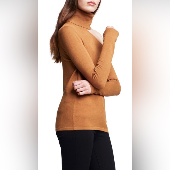 NWT L'AGENCE Nicky Cut Out Turtleneck Sweater Tan - Picture 2 of 5